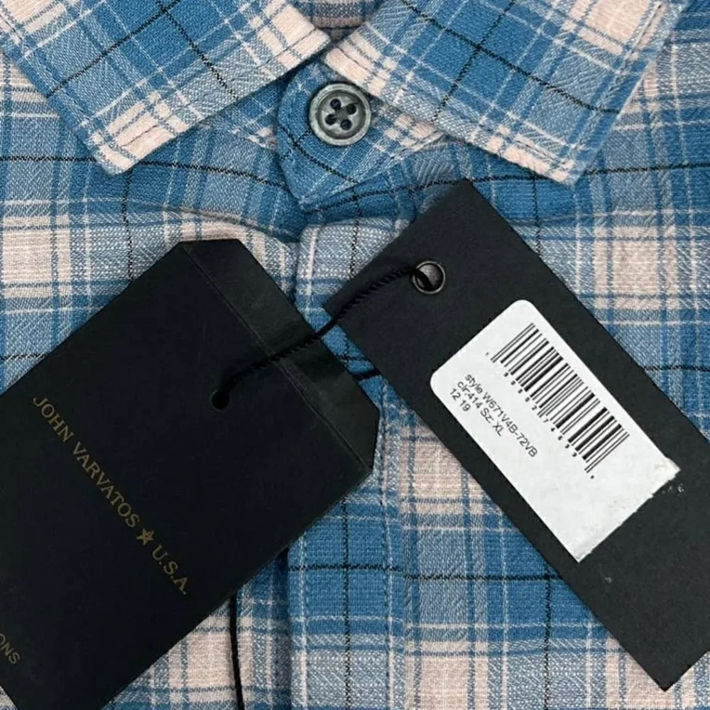 New John Varvatos Men US XL Blue White Plaid Shirt Long Sleeve Button Down - Picture 13 of 13
